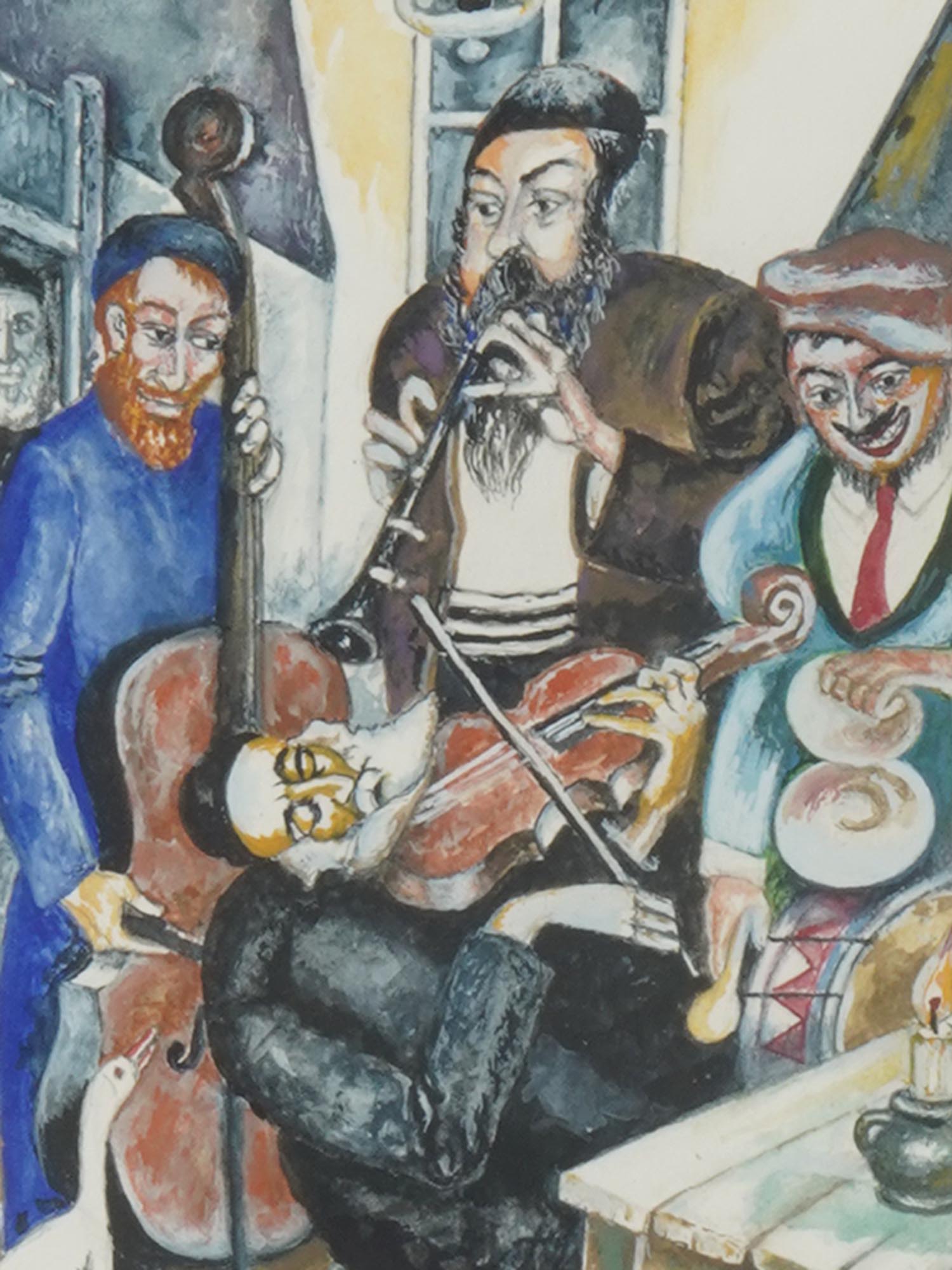 JUDAICA POLISH MIUSIC WATERCOLOR SIGNED BY ARTIST PIC-1